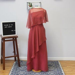 Vintage 1970s Ruby Red Tiered Capelet Dress Sz XS